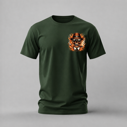 FLAMING SKULL Fedora Graphic T-Shirt