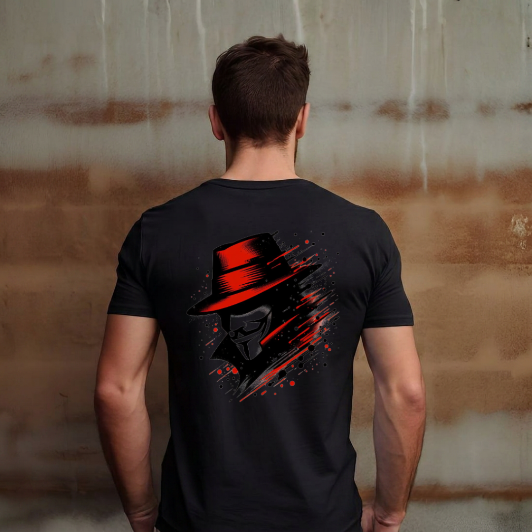 Mystery Man Red Hat Splatter T-Shirt