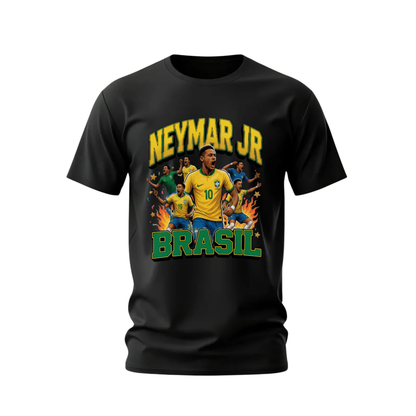 Black t-shirt with Neymar Jr. graphic and 'Brasil' text on a white background