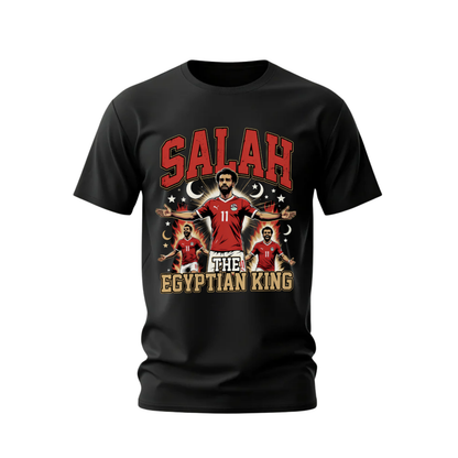 Black t-shirt with 'Salah The Egyptian King' graphic design on a white background