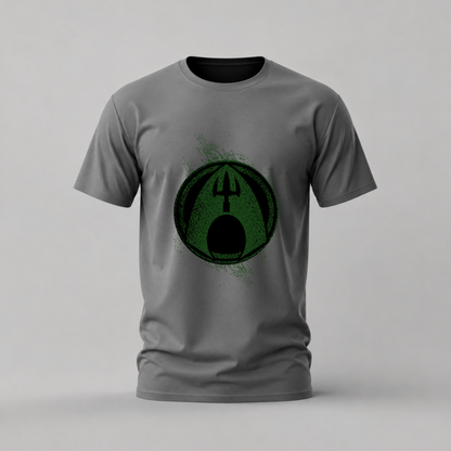 aquaman tshirt; aquaman logo shirt; trident graphic tee; dc aquaman tshirt; superhero logo shirt; unisex aquaman tee; men cotton tshirt; half sleeve printed tshirt; streetwear; casual wear; aquaman merch; logo graphic shirt