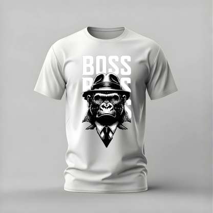 boss gorilla tshirt; gorilla suit shirt; boss graphic tee; suited gorilla tshirt; boss mindset shirt; unisex gorilla tee; men cotton tshirt; half sleeve printed tshirt; streetwear; casual wear; gorilla merch; boss graphic shirt