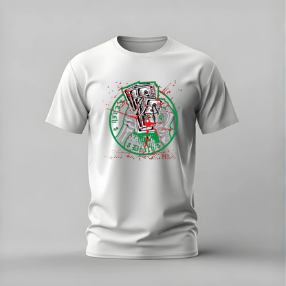 cash or death tshirt; skeleton money shirt; cash or death graphic tee; money skeleton tshirt; dark money shirt; unisex streetwear tee; men cotton tshirt; half sleeve printed tshirt; streetwear; casual wear; cash merch; skeleton graphic shirt