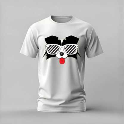cool dog tshirt; sunglasses dog shirt; cool dog graphic tee; dog with glasses tshirt; funny dog shirt; unisex dog tee; men cotton tshirt; half sleeve printed tshirt; streetwear; casual wear; dog merch; animal graphic shirt