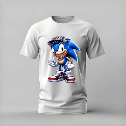 cool sonic tshirt; sonic the hedgehog shirt; cool sonic graphic tee; sonic streetwear tshirt; sonic gold teeth shirt; unisex sonic tee; men cotton tshirt; half sleeve printed tshirt; streetwear; casual wear; sonic merch; cartoon graphic shirt