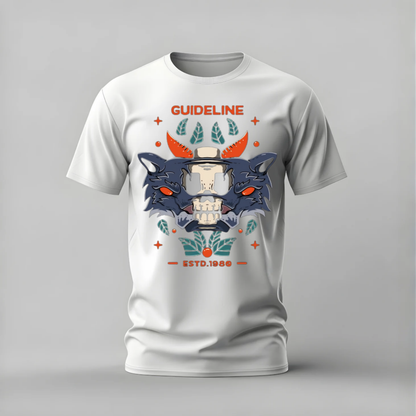 guideline wolf tshirt; wolf skull shirt; guideline graphic tee; wolf head skull tshirt; streetwear wolf shirt; unisex skull tee; men cotton tshirt; half sleeve printed tshirt; streetwear; casual wear; wolf merch; skull graphic shirt