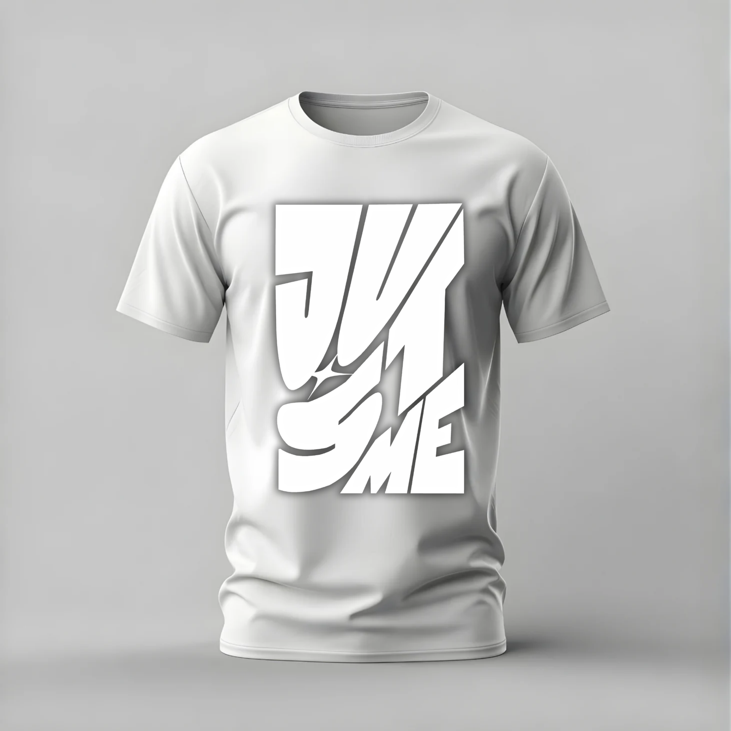 just me tshirt; bold typography shirt; just me graphic tee; abstract text tshirt; minimalist shirt; unisex typography tee; men cotton tshirt; half sleeve printed tshirt; streetwear; casual wear; just me merch; text graphic shirt