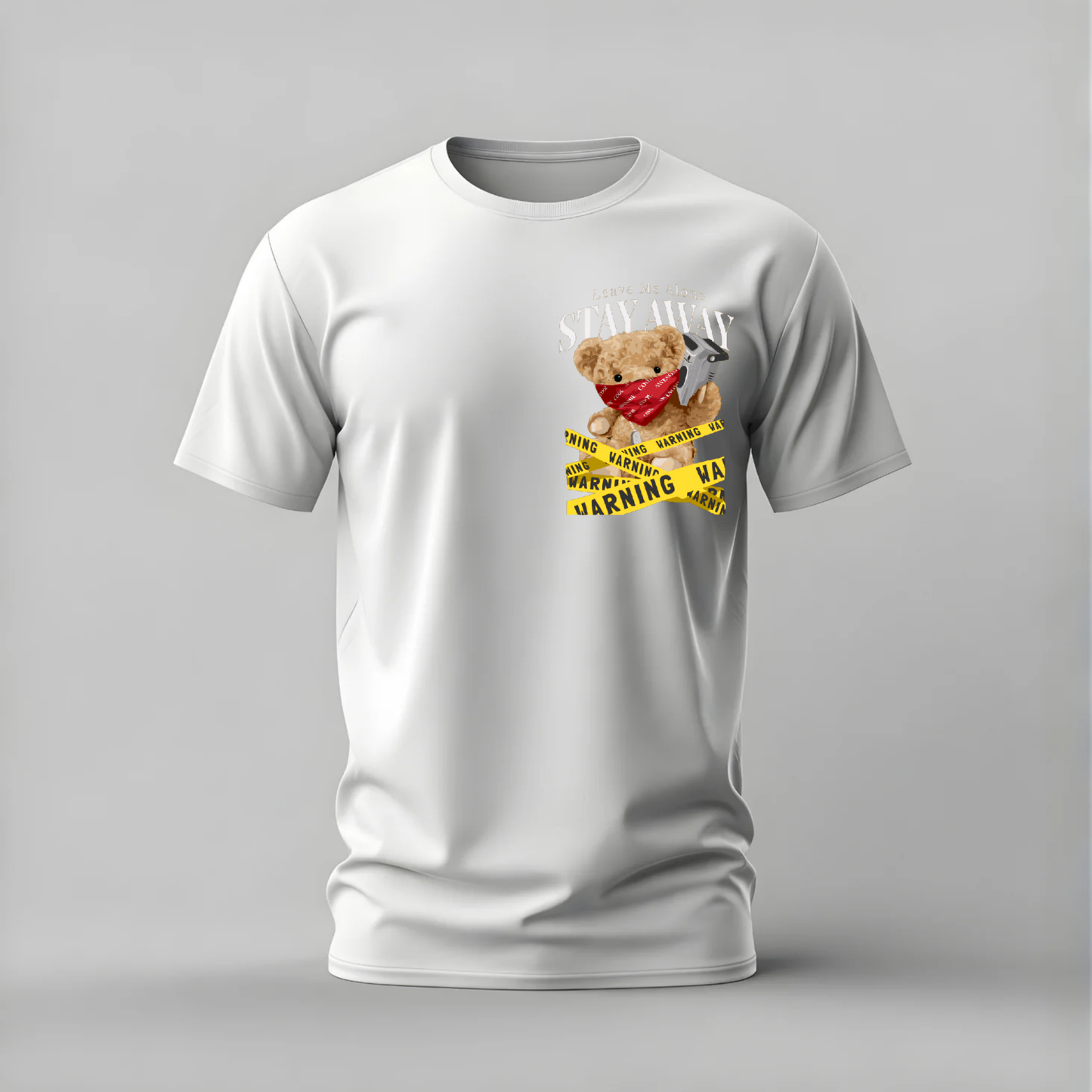 leave me alone tshirt; teddy bear warning shirt; stay away graphic tee; warning teddy tshirt; introvert shirt; unisex teddy tee; men cotton tshirt; half sleeve printed tshirt; streetwear; casual wear; teddy merch; warning graphic shirt