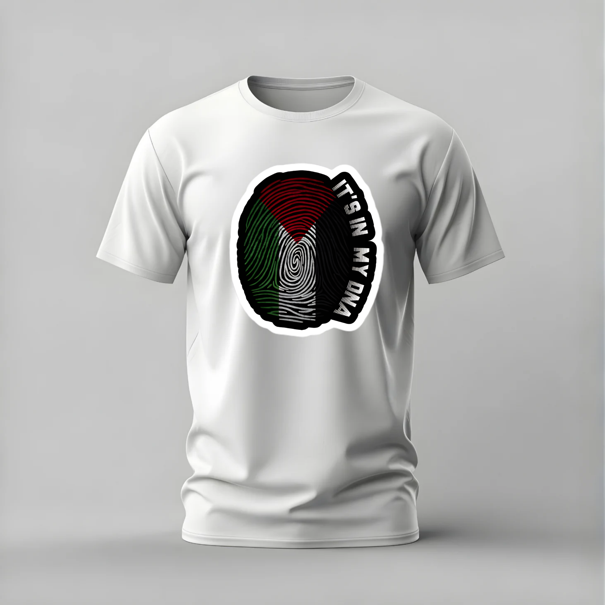 palestine dna tshirt; fingerprint palestine shirt; its in my dna graphic tee; palestine flag fingerprint tshirt; cultural pride shirt; unisex palestine tee; men cotton tshirt; half sleeve printed tshirt; streetwear; casual wear; palestine merch; dna graphic shirt