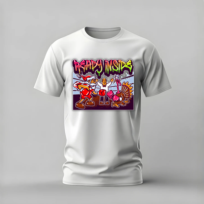 ready inside tshirt; santa boxing shirt; turkey boxing graphic tee; christmas boxing tshirt; funny holiday shirt; unisex christmas tee; men cotton tshirt; half sleeve printed tshirt; streetwear; casual wear; santa merch; holiday graphic shirt