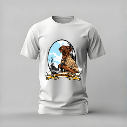 ridgeback patrol tshirt; rhodesian ridgeback shirt; dog patrol graphic tee; ridgeback dog tshirt; safari dog shirt; unisex dog tee; men cotton tshirt; half sleeve printed tshirt; streetwear; casual wear; ridgeback merch; dog graphic shirt