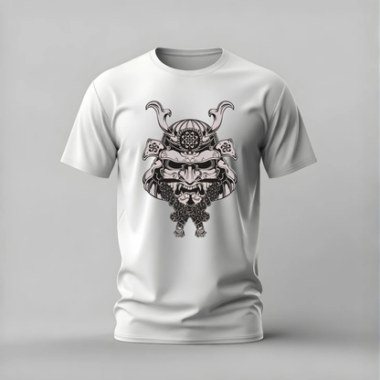 samurai mask tshirt; japanese kabuto shirt; samurai graphic tee; warrior mask tshirt; japanese samurai shirt; unisex samurai tee; men cotton tshirt; half sleeve printed tshirt; streetwear; casual wear; samurai merch; mask graphic shirt