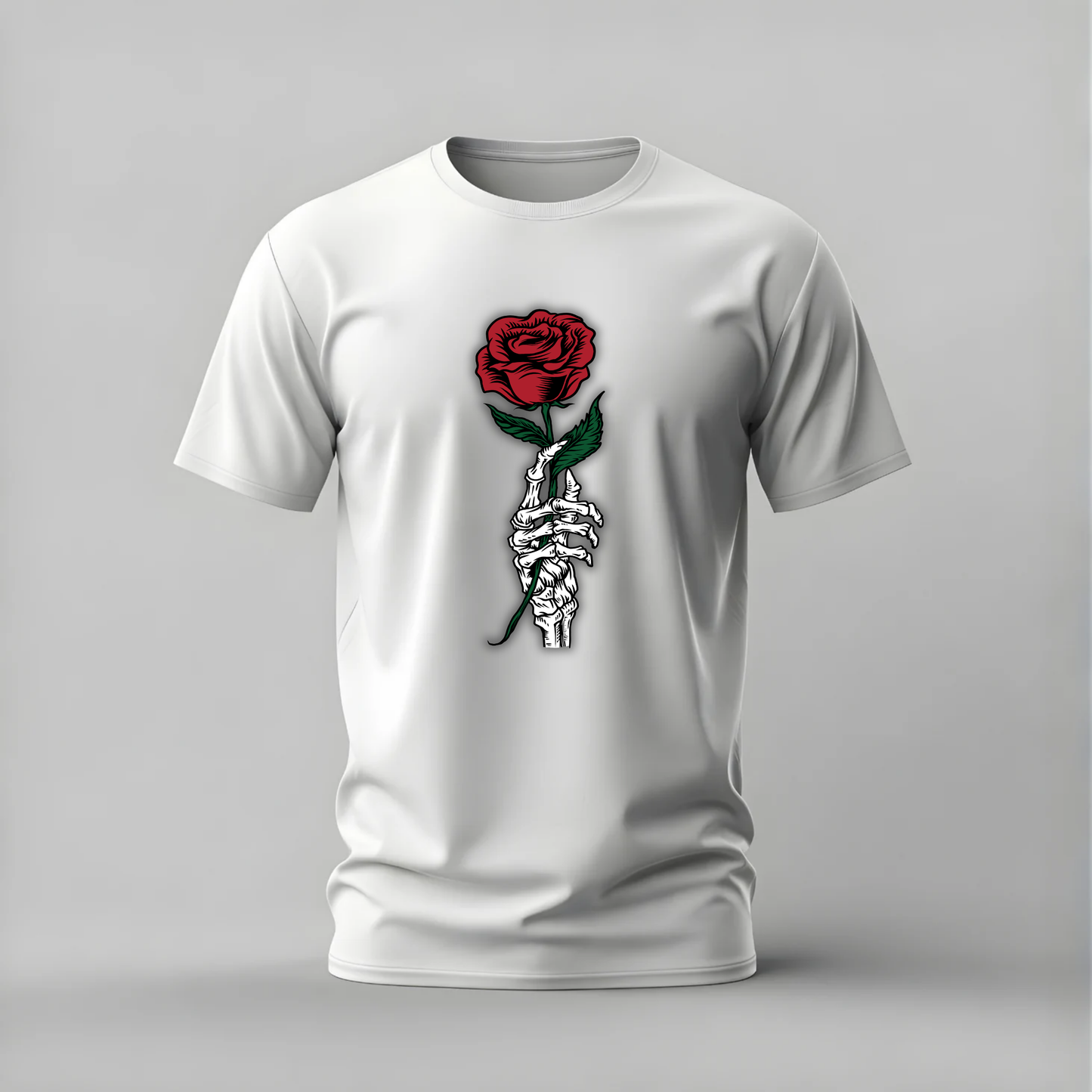 skeleton hand rose tshirt; skeleton rose shirt; hand holding rose graphic tee; dark rose tshirt; tattoo style shirt; unisex rose tee; men cotton tshirt; half sleeve printed tshirt; streetwear; casual wear; rose merch; skeleton graphic shirt