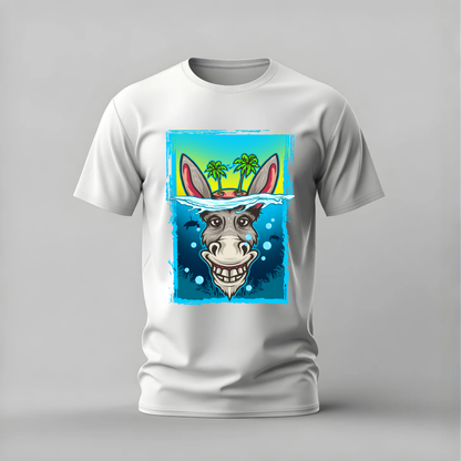 underwater donkey tshirt; funny donkey shirt; underwater donkey graphic tee; tropical donkey tshirt; quirky animal shirt; unisex funny tee; men cotton tshirt; half sleeve printed tshirt; streetwear; casual wear; donkey merch; funny graphic shirt