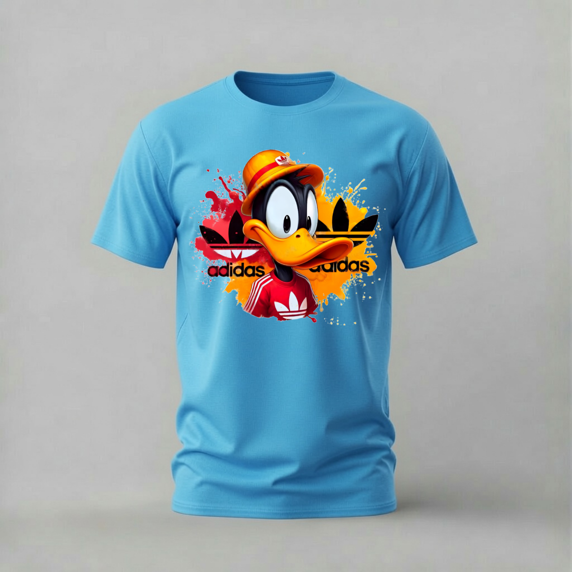 adidas daffy duck tshirt; daffy duck shirt; adidas cartoon graphic tee; daffy duck streetwear tshirt; cartoon brand shirt; unisex daffy tee; men cotton tshirt; half sleeve printed tshirt; streetwear; casual wear; daffy merch; cartoon graphic shirt
