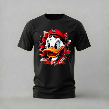 adidas donald duck tshirt; donald duck sport shirt; cartoon adidas graphic tee; disney sports tshirt; unisex donald duck tee; men cotton tshirt; half sleeve printed tshirt; disney merch; casual wear