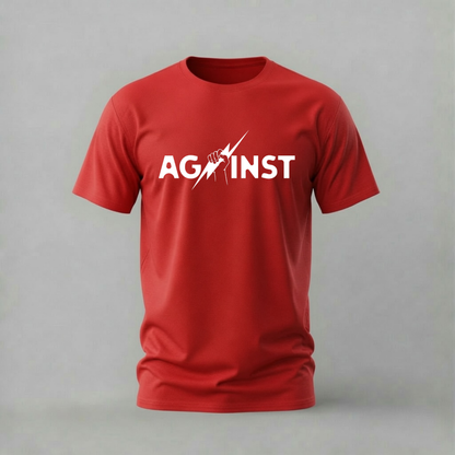 against tshirt; fist lightning shirt; against graphic tee; rebel against tshirt; lightning fist graphic; unisex rebel tee; men cotton tshirt; half sleeve printed tshirt; streetwear; casual wear; rebel merch; against graphic shirt
