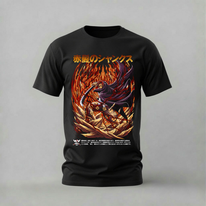 akagami no shanks tshirt; red hair shanks shirt; one piece shanks graphic tee; shanks pirate tshirt; unisex akagami shanks tee; men cotton tshirt; half sleeve printed tshirt; anime merch; casual wear