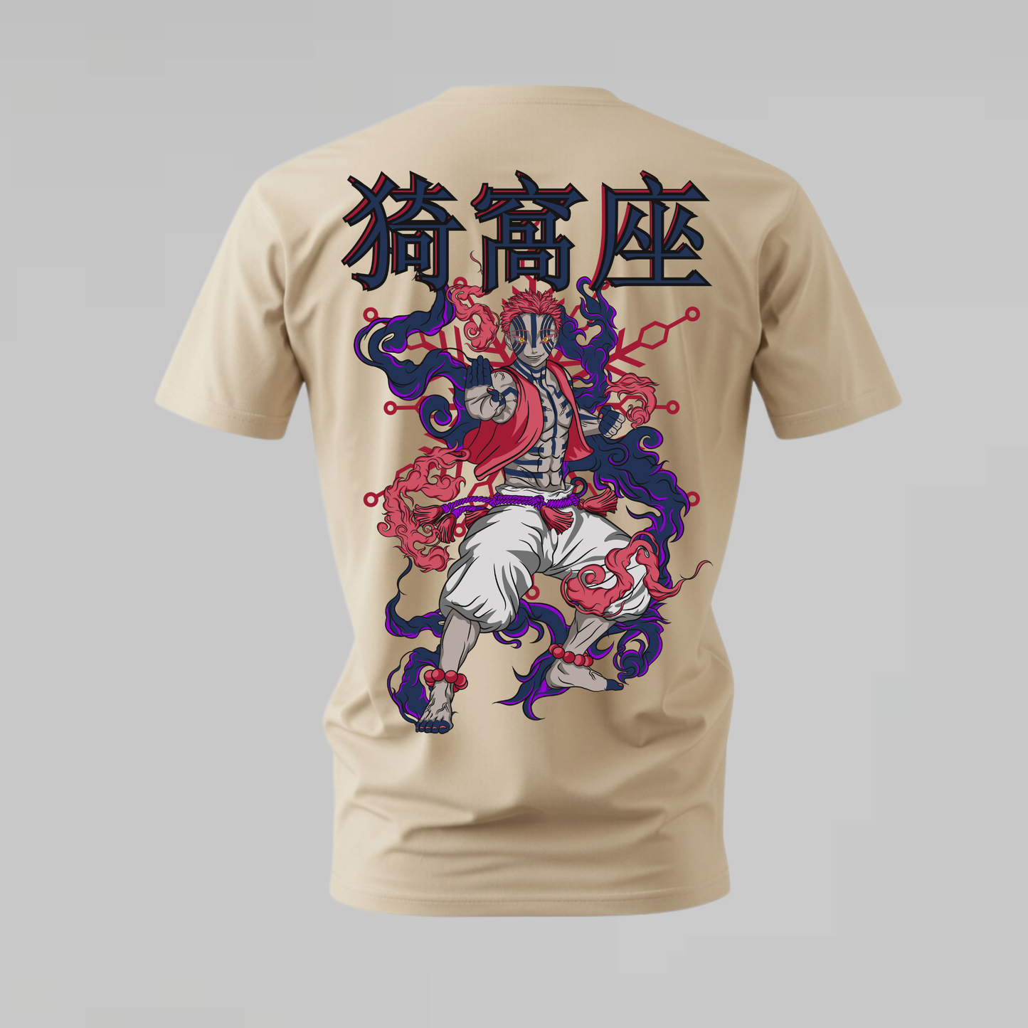 akaza tshirt; demon slayer shirt; akaza graphic tee; upper rank akaza tshirt; anime akaza shirt; unisex anime tee; men cotton tshirt; half sleeve printed tshirt; streetwear; casual wear; akaza merch; demon slayer graphic shirt

