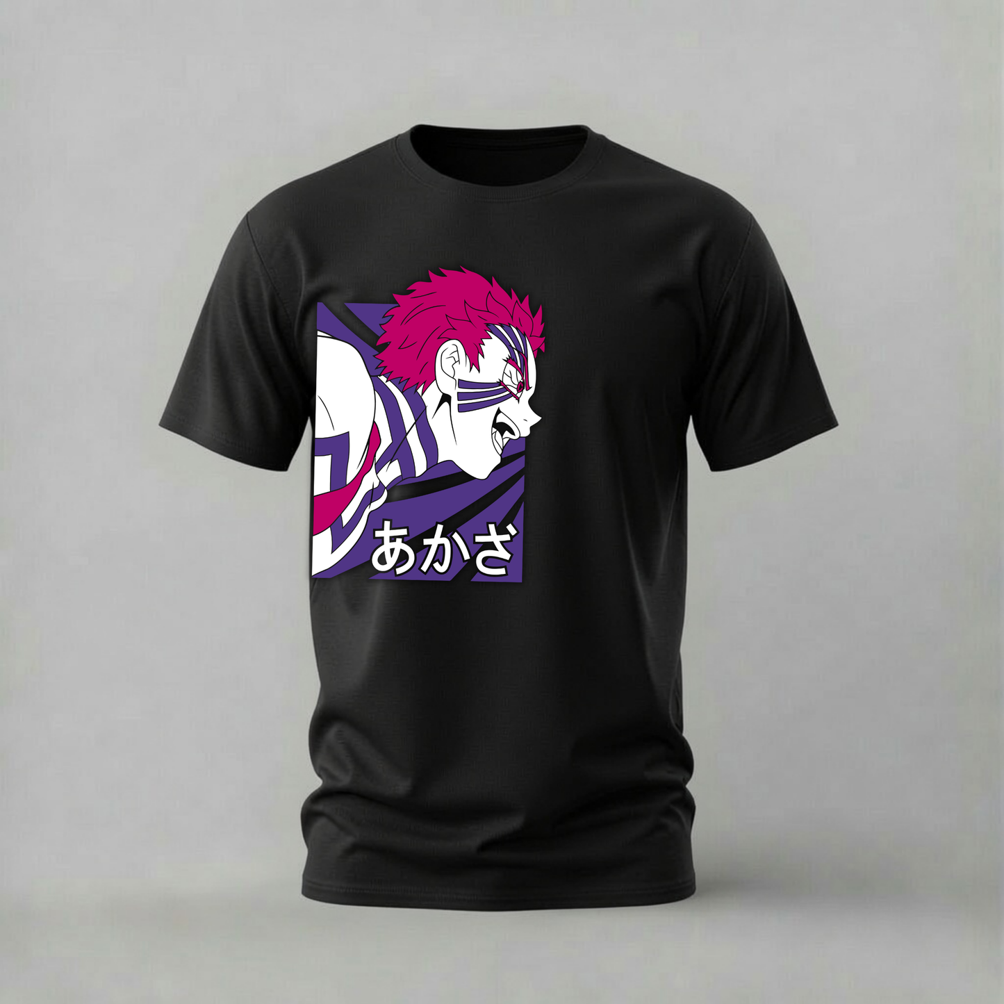 akaza tshirt; demon slayer shirt; akaza laugh graphic tee; upper rank akaza tshirt; anime akaza shirt; unisex anime tee; men cotton tshirt; half sleeve printed tshirt; streetwear; casual wear; akaza merch; demon slayer graphic shirt
