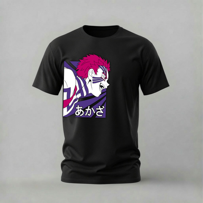akaza tshirt; demon slayer shirt; akaza laugh graphic tee; upper rank akaza tshirt; anime akaza shirt; unisex anime tee; men cotton tshirt; half sleeve printed tshirt; streetwear; casual wear; akaza merch; demon slayer graphic shirt
