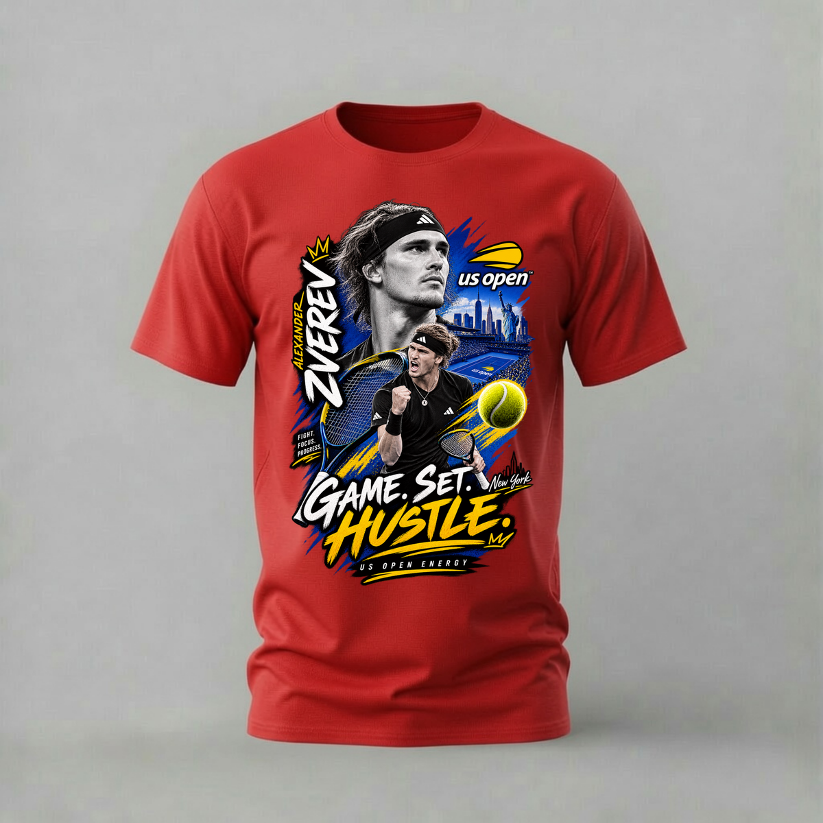 alexander zverev tshirt; game set hustle shirt; us open graphic tee; tennis zverev tshirt; unisex graphic tee; men cotton tshirt; half sleeve printed tshirt; street merch; casual wear