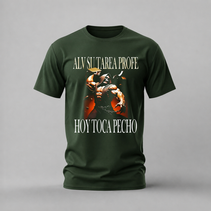 alv su tarea profe tshirt; gym skeleton shirt; hoy toca pecho graphic tee; fitness humor tshirt; unisex gym tee; men cotton tshirt; half sleeve printed tshirt; gym merch; casual wear