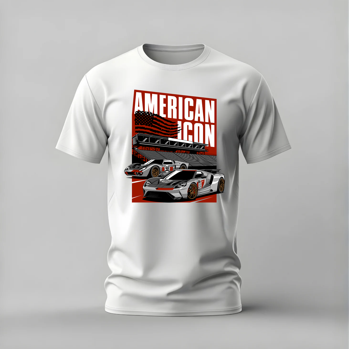 american icon tshirt; ford gt40 shirt; gt40 racing graphic tee; ford le mans tshirt; unisex car tee; men cotton tshirt; half sleeve printed tshirt; car merch; casual wear