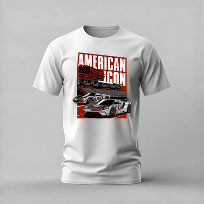 american icon tshirt; ford gt40 shirt; gt40 racing graphic tee; ford le mans tshirt; unisex car tee; men cotton tshirt; half sleeve printed tshirt; car merch; casual wear