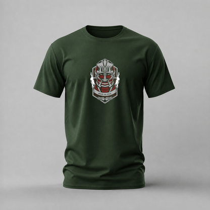 attack on titan tshirt; armored titan shirt; aot face graphic tee; attack on titan armor tshirt; titan anime shirt; unisex anime tee; men cotton tshirt; half sleeve printed tshirt; streetwear; casual wear; aot merch; titan graphic shirt
