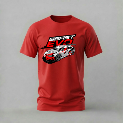 beast evo tshirt; mitsubishi lancer evo shirt; evo graphic tee; rally car tshirt; unisex car tee; men cotton tshirt; half sleeve printed tshirt; car merch; casual wear