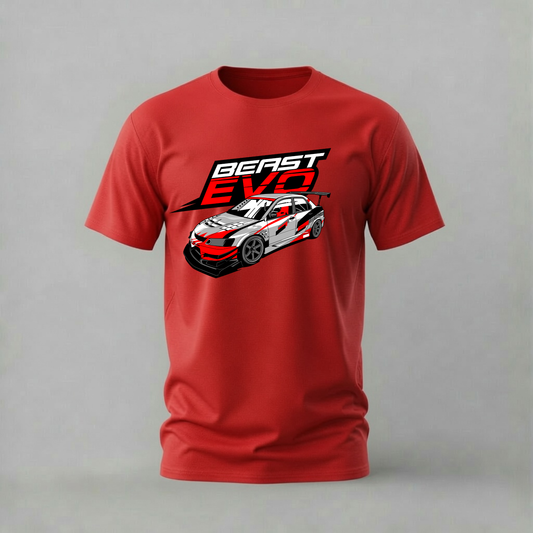 beast evo tshirt; mitsubishi lancer evo shirt; evo graphic tee; rally car tshirt; unisex car tee; men cotton tshirt; half sleeve printed tshirt; car merch; casual wear