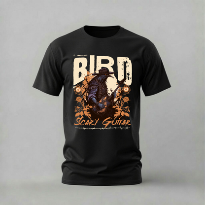 bird scary guitar tshirt; crow guitarist shirt; gothic music graphic tee; dark art tshirt; unisex music tee; men cotton tshirt; half sleeve printed tshirt; music merch; casual wear