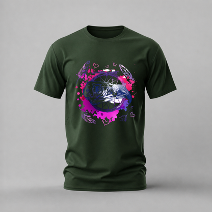 bird skull tshirt; dreamcatcher skull shirt; artistic skull graphic tee; bird skull dreamcatcher tshirt; watercolor skull shirt; unisex skull tee; men cotton tshirt; half sleeve printed tshirt; streetwear; casual wear; skull merch; dreamcatcher graphic shirt
