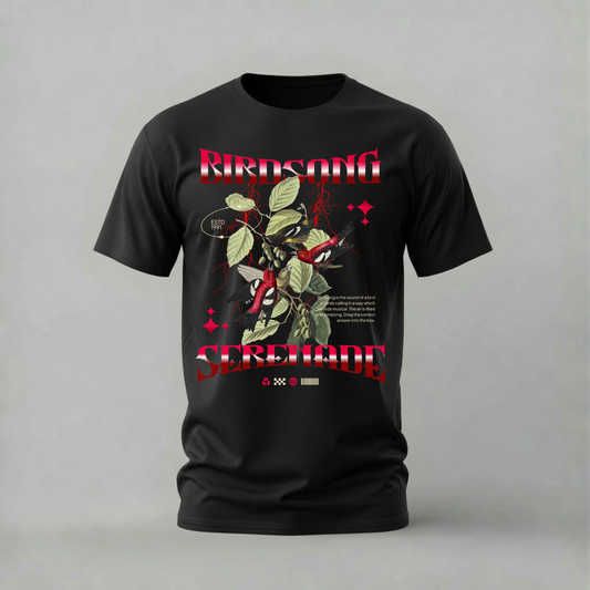 birdsong serenade tshirt; birds branch shirt; birdsong graphic tee; serenade birds tshirt; unisex graphic tee; men cotton tshirt; half sleeve printed tshirt; street merch; casual wear