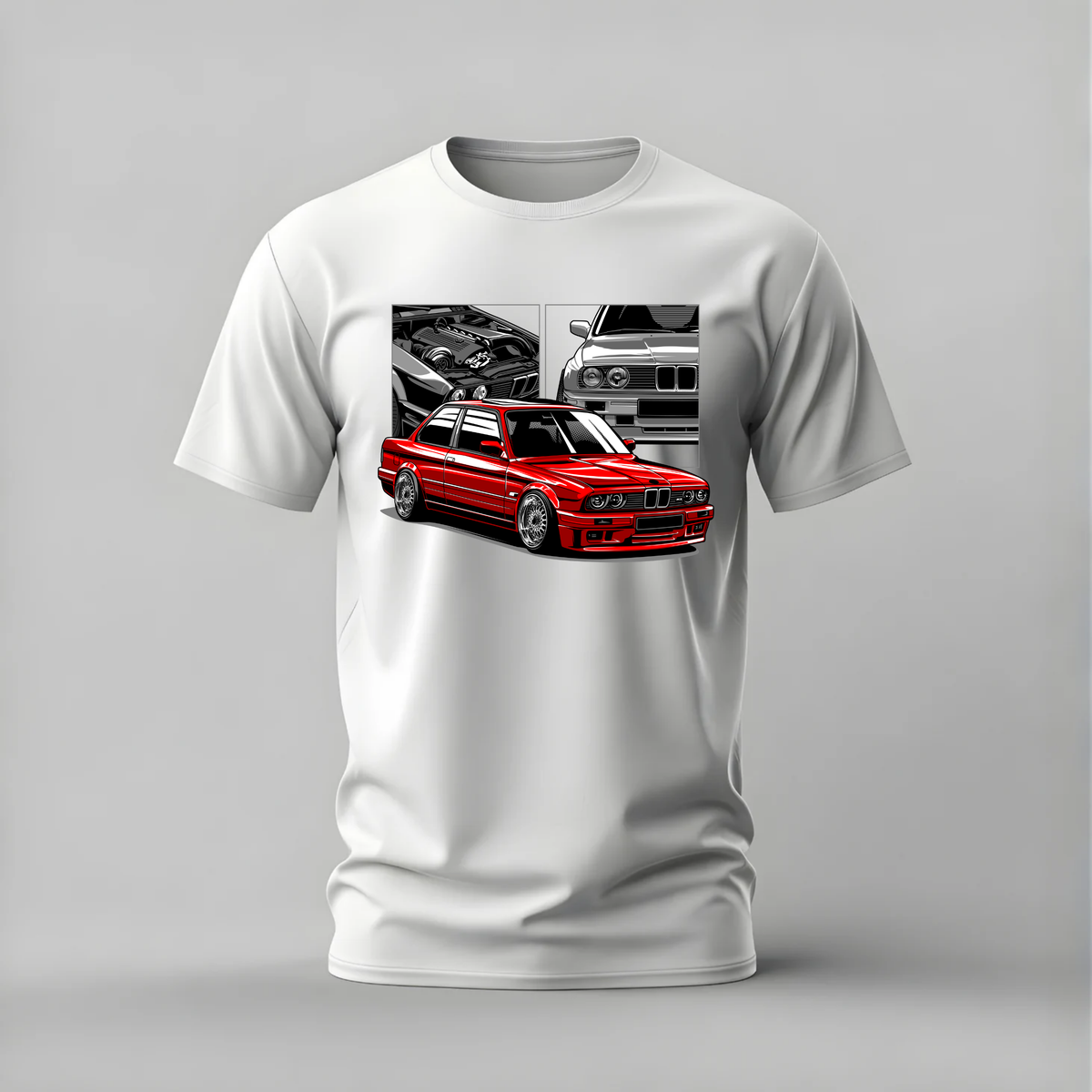 bmw e30 m3 tshirt; red e30 shirt; classic m3 graphic tee; bmw m car tshirt; unisex car tee; men cotton tshirt; half sleeve printed tshirt; car merch; casual wear