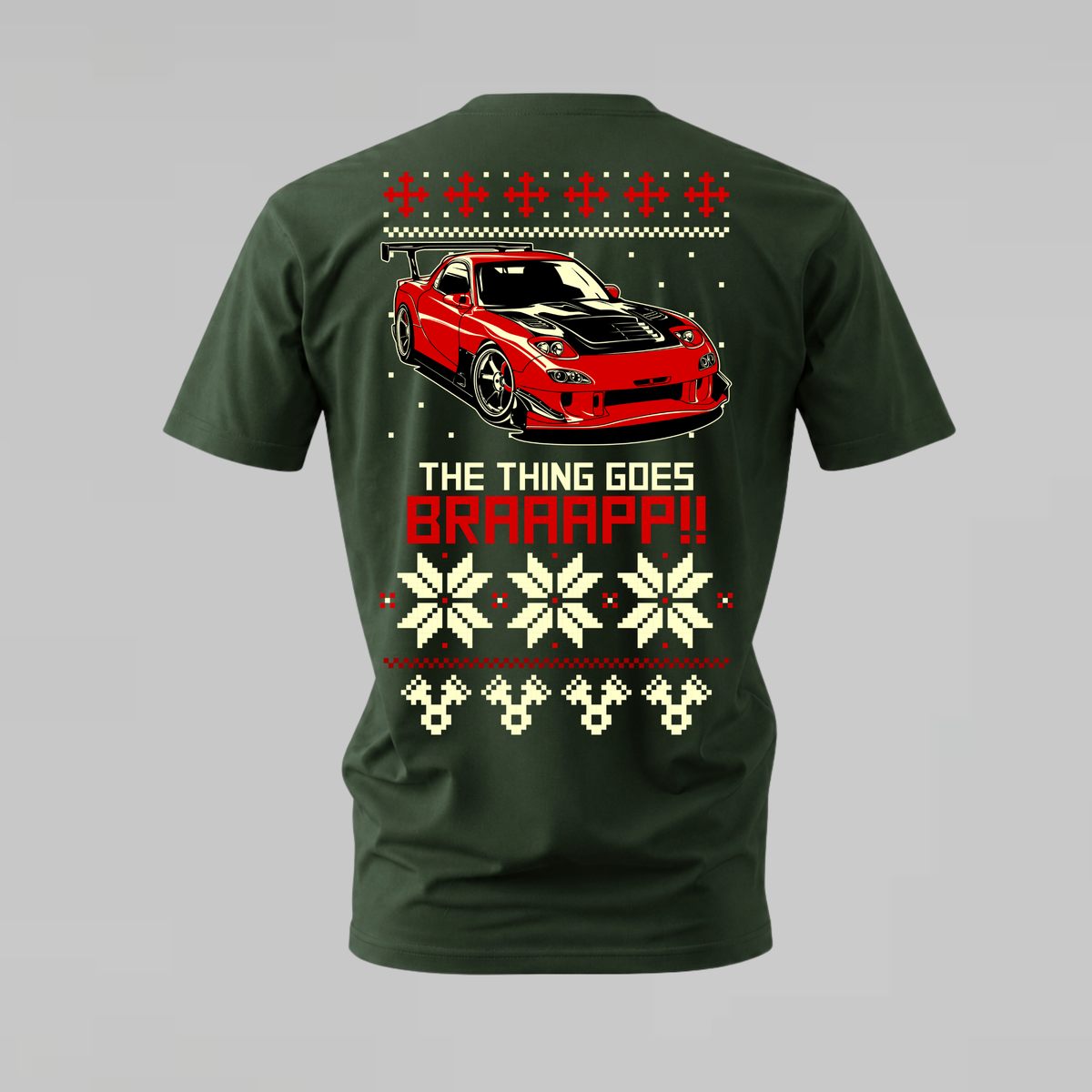 braaapp rx7 tshirt; mazda christmas shirt; rotary holiday graphic tee; rx7 ugly sweater tshirt; unisex car tee; men cotton tshirt; half sleeve printed tshirt; car merch; casual wear