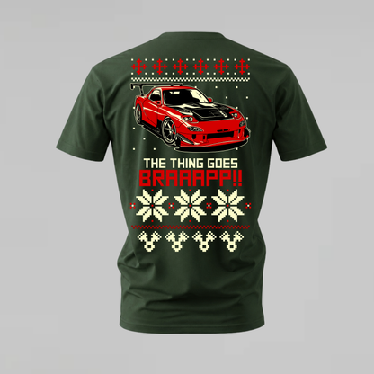 braaapp rx7 tshirt; mazda christmas shirt; rotary holiday graphic tee; rx7 ugly sweater tshirt; unisex car tee; men cotton tshirt; half sleeve printed tshirt; car merch; casual wear