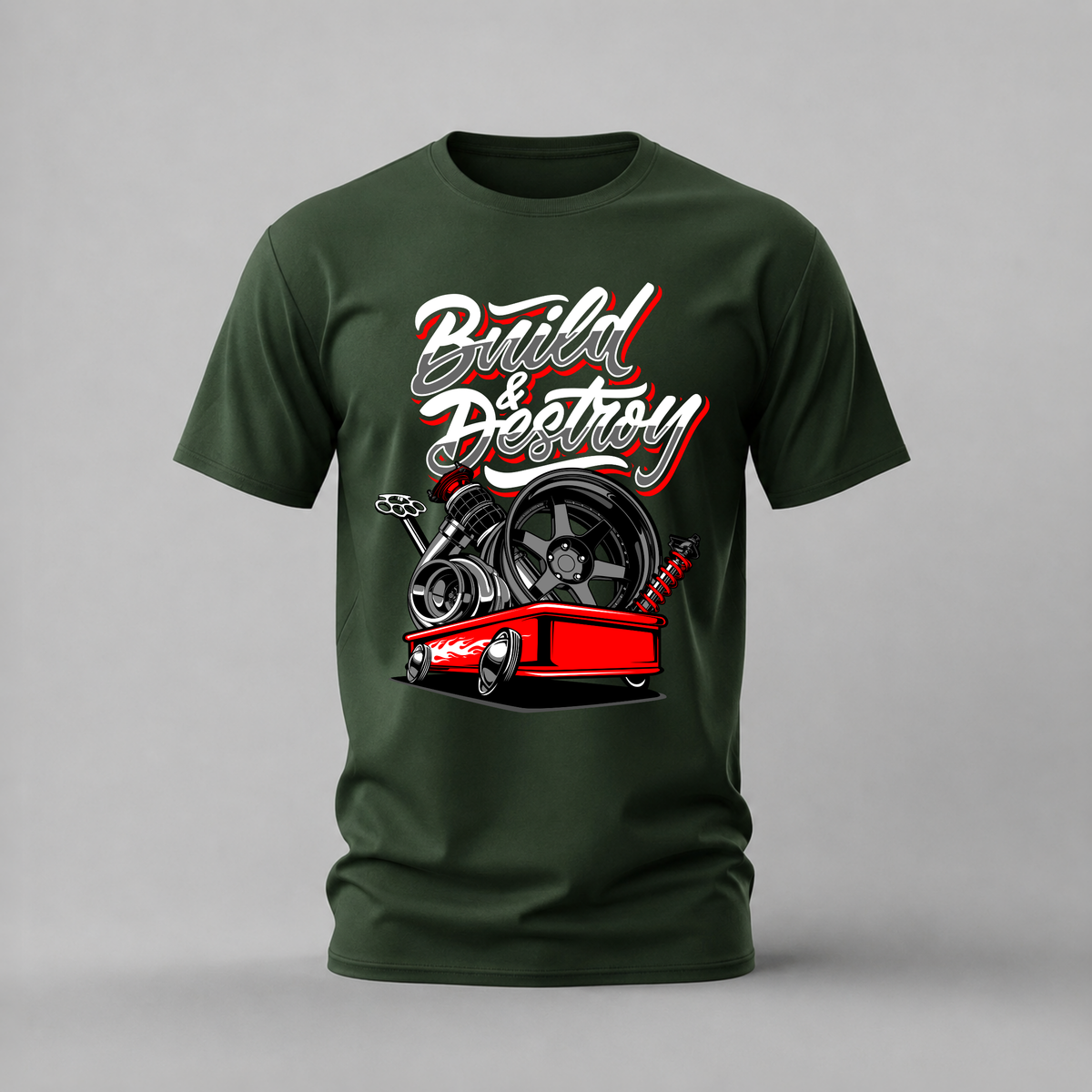 build and destroy tshirt; car parts shirt; turbo wheel graphic tee; project car tshirt; unisex car tee; men cotton tshirt; half sleeve printed tshirt; car merch; casual wear