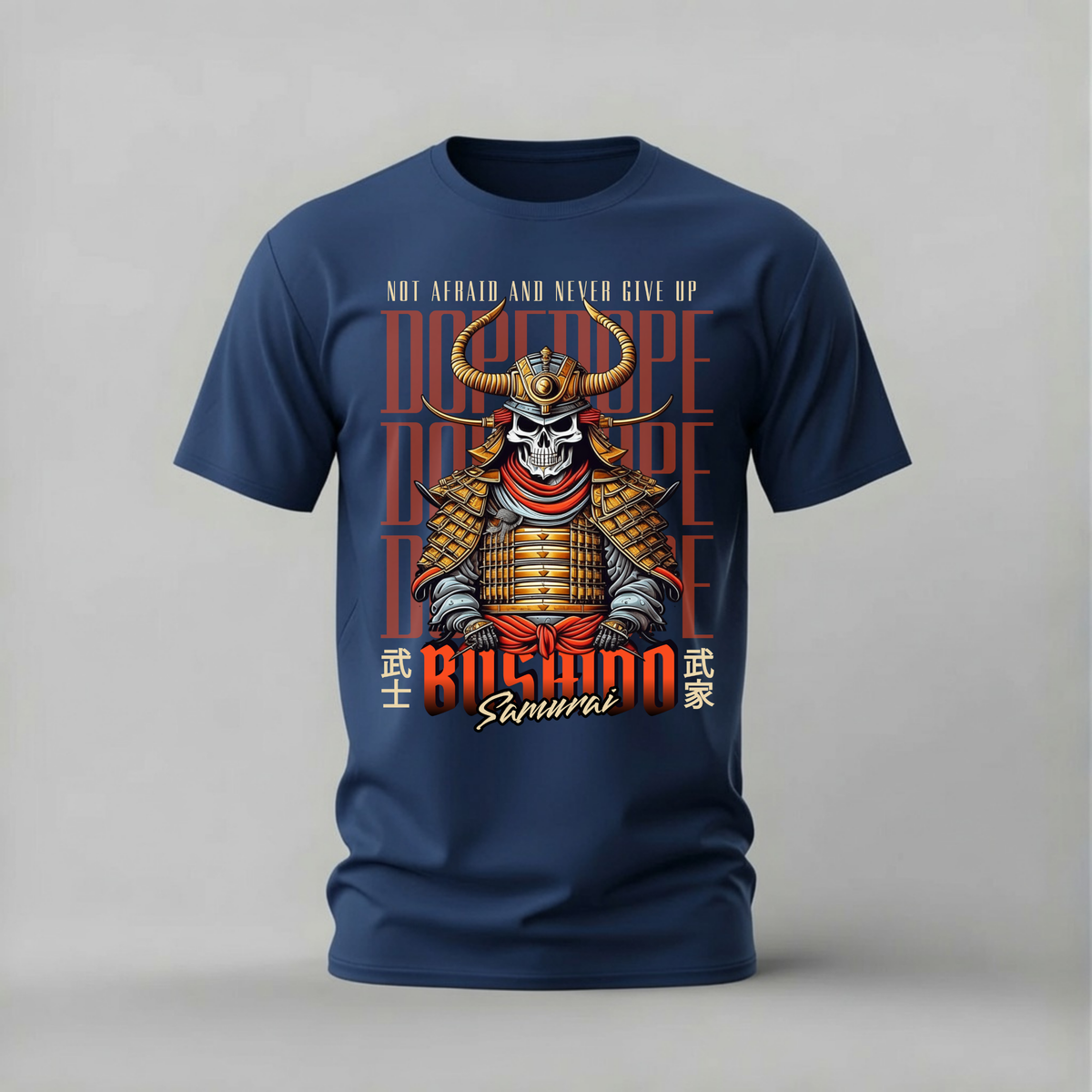 bushido dope tshirt; samurai skull shirt; golden armor graphic tee; bushido samurai tshirt; unisex graphic tee; men cotton tshirt; half sleeve printed tshirt; cultural merch; casual wear