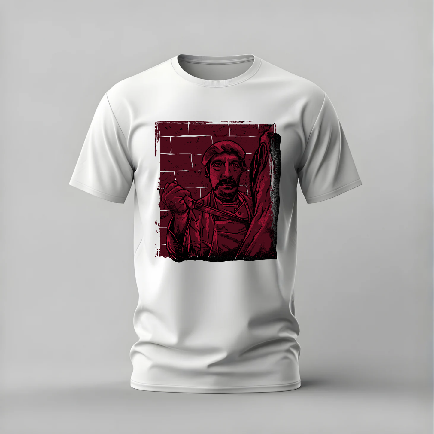 butcher tshirt; knife man shirt; butcher graphic tee; dark knife tshirt; horror style shirt; unisex dark tee; men cotton tshirt; half sleeve printed tshirt; streetwear; casual wear; butcher merch; dark graphic shirt
