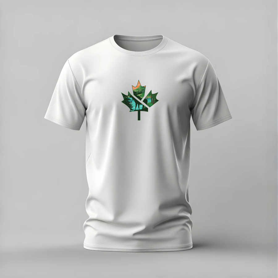 canada maple leaf tshirt; canadian landscape shirt; maple leaf graphic tee; moose canada tshirt; nature canada shirt; unisex canada tee; men cotton tshirt; half sleeve printed tshirt; streetwear; casual wear; canada merch; landscape graphic shirt
