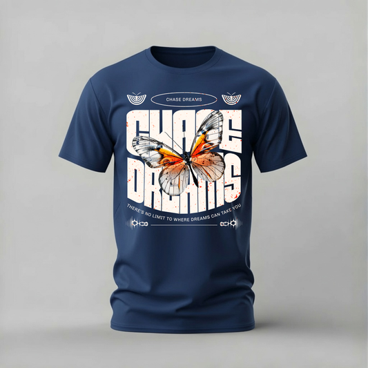 chase dreams tshirt; butterfly motivational shirt; chase dreams graphic tee; no limit dreams tshirt; unisex graphic tee; men cotton tshirt; half sleeve printed tshirt; street merch; casual wear
