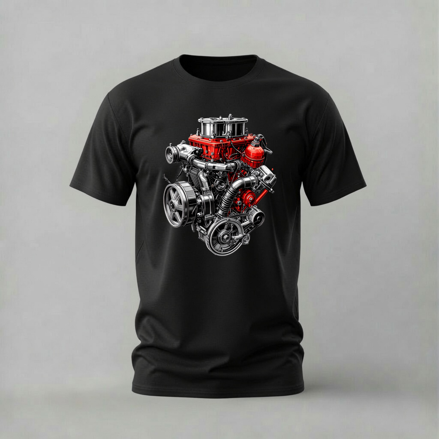 chrome engine tshirt; car engine shirt; detailed engine graphic tee; automotive engine tshirt; mechanic shirt; unisex engine tee; men cotton tshirt; half sleeve printed tshirt; streetwear; casual wear; engine merch; car graphic shirt
