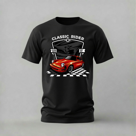 classic rider porsche tshirt; red 911 shirt; porsche graphic tee; classic car tshirt; unisex porsche tee; men cotton tshirt; half sleeve printed tshirt; car merch; casual wear