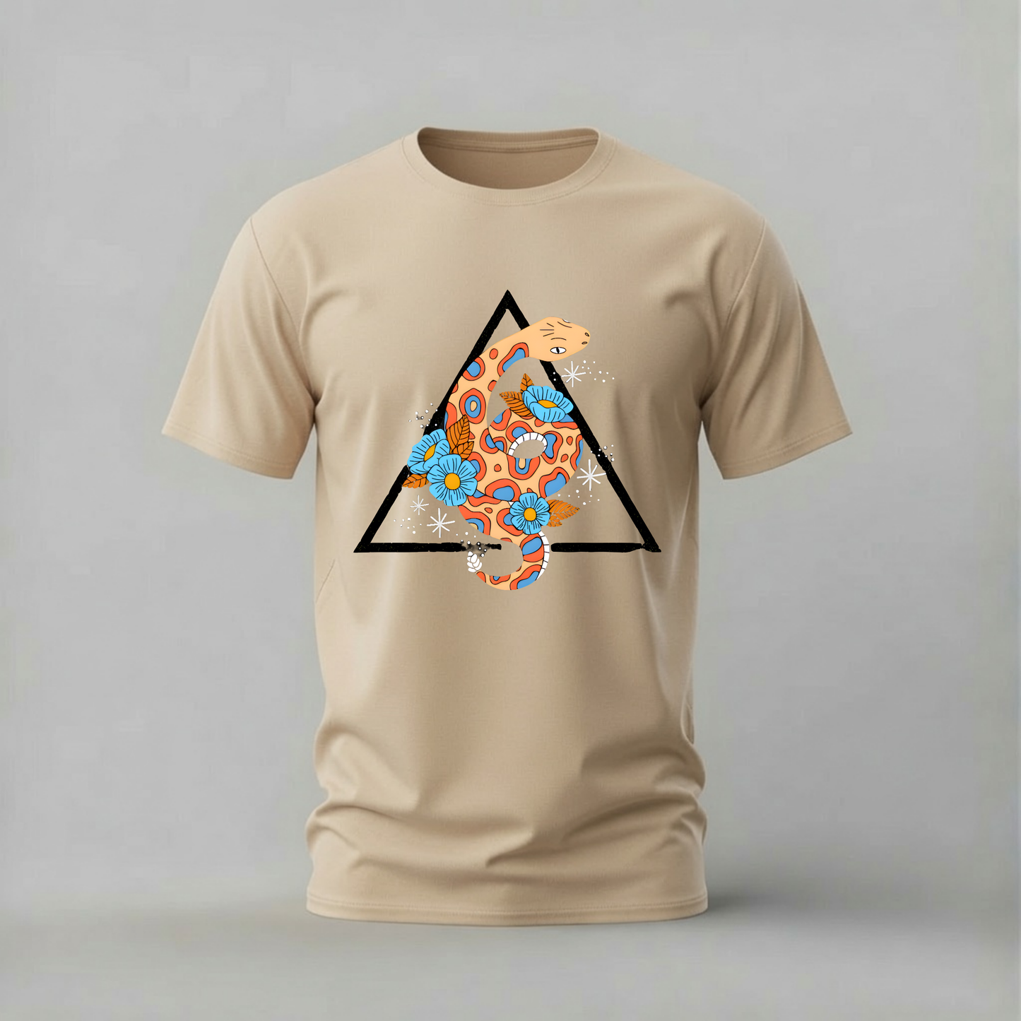 colorful snake tshirt; floral snake shirt; patterned snake graphic tee; snake with flowers tshirt; artistic snake shirt; unisex animal tee; men cotton tshirt; half sleeve printed tshirt; streetwear; casual wear; snake merch; floral graphic shirt
