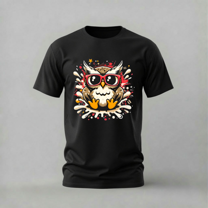 cool owl tshirt; sunglasses owl shirt; owl graphic tee; cool owl with glasses tshirt; animal streetwear shirt; unisex owl tee; men cotton tshirt; half sleeve printed tshirt; streetwear; casual wear; owl merch; animal graphic shirt
