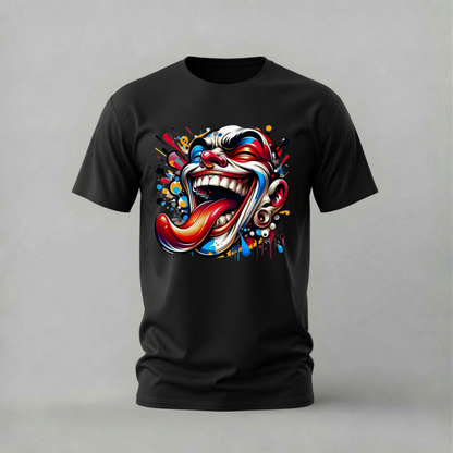 crazy clown tshirt; laughing clown tongue shirt; colorful clown graphic tee; street clown tshirt; unisex graphic tee; men cotton tshirt; half sleeve printed tshirt; street merch; casual wear