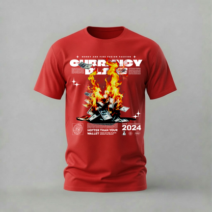 currency blaze tshirt; money on fire shirt; streetwear money graphic tee; hotter than your wallet tshirt; unisex streetwear tee; men cotton tshirt; half sleeve printed tshirt; fashion merch; casual wear
