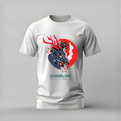 deer guideline tshirt; cool deer shirt; deer guideline graphic tee; red antler deer tshirt; streetwear deer shirt; unisex animal tee; men cotton tshirt; half sleeve printed tshirt; streetwear; casual wear; deer merch; guideline graphic shirt
